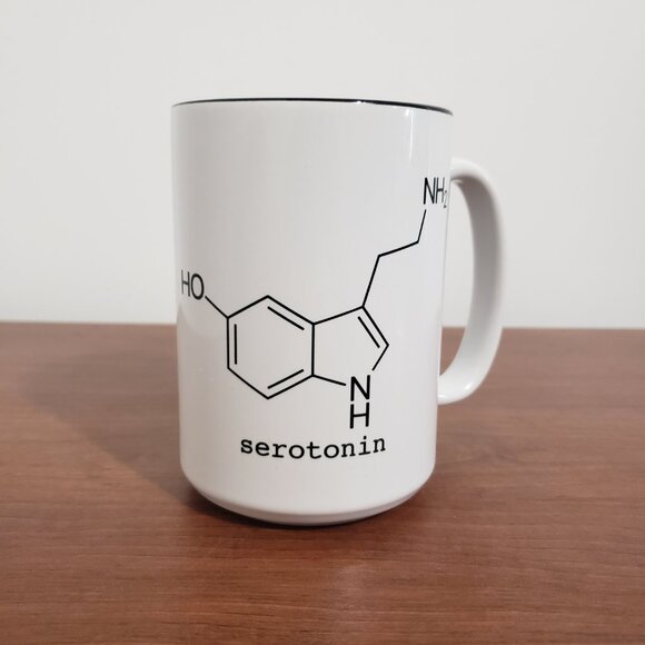 Coffee Mug Serotonin Molecules Science Design Simple White Black Zazzle - Picture 1 of 6